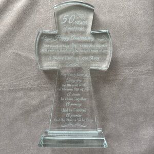 Glass Cross Anniversary Plaque